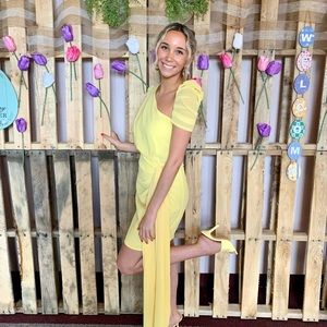 Yellow mini dress with detachable sleeve on one side